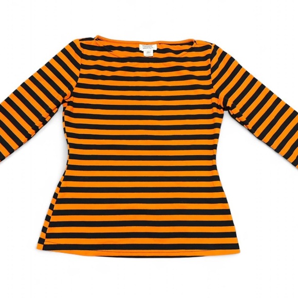 Unique Vintage Halloween Black Orange Striped Long Sleeve Top M Retro Witchy - Picture 2 of 8